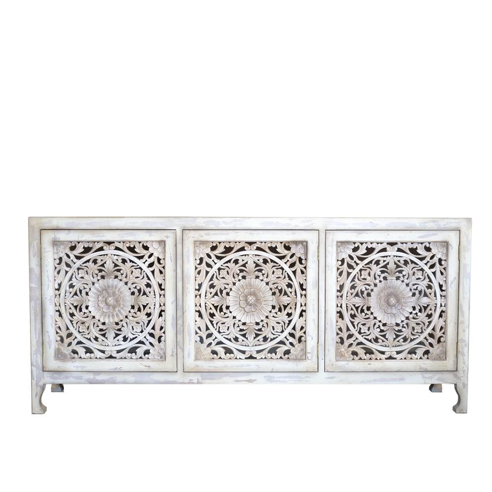 MARILOU SHOP Cabinet Carving White Wash